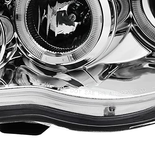 LED Halo Chrome Housing Clear Lens Projector Headlights Pair F909