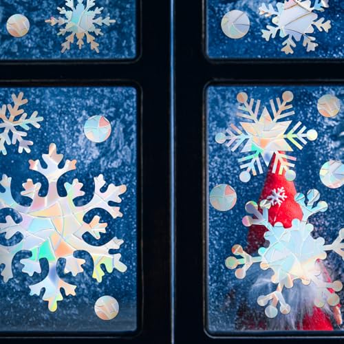 76 Pcs Extra Large Snowflake Window Clings 9.8 Inch Winter Iridescent Window Sticker Non Adhesive P9963