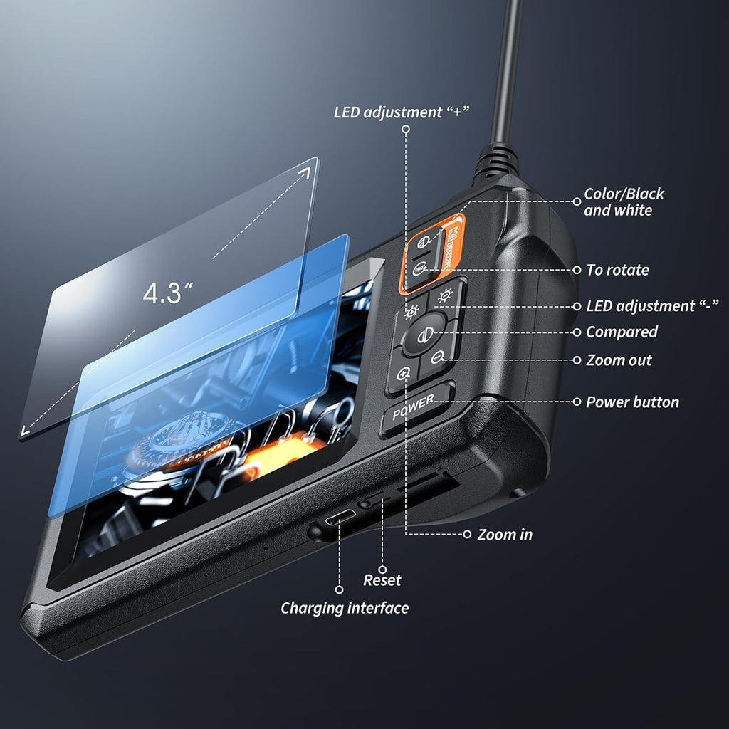 1920P HD Endoscope Camera with 8 LED Lights, 16.4FT Semi-Rigid Cord, IP67 Waterproof S957
