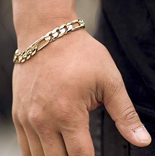 9mm Figaro Chain Bracelet 24k Real Gold Plated K460165