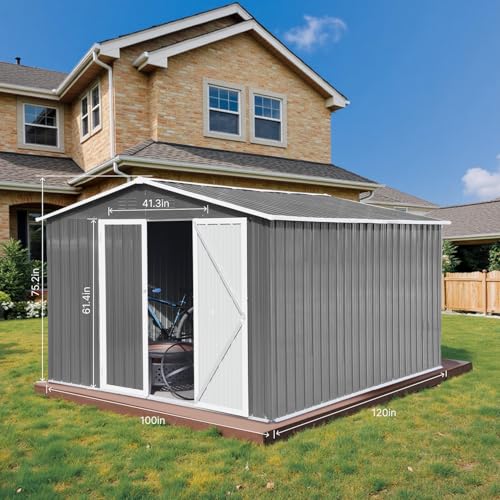 Grey Metal Outdoor Storage Shed H538380