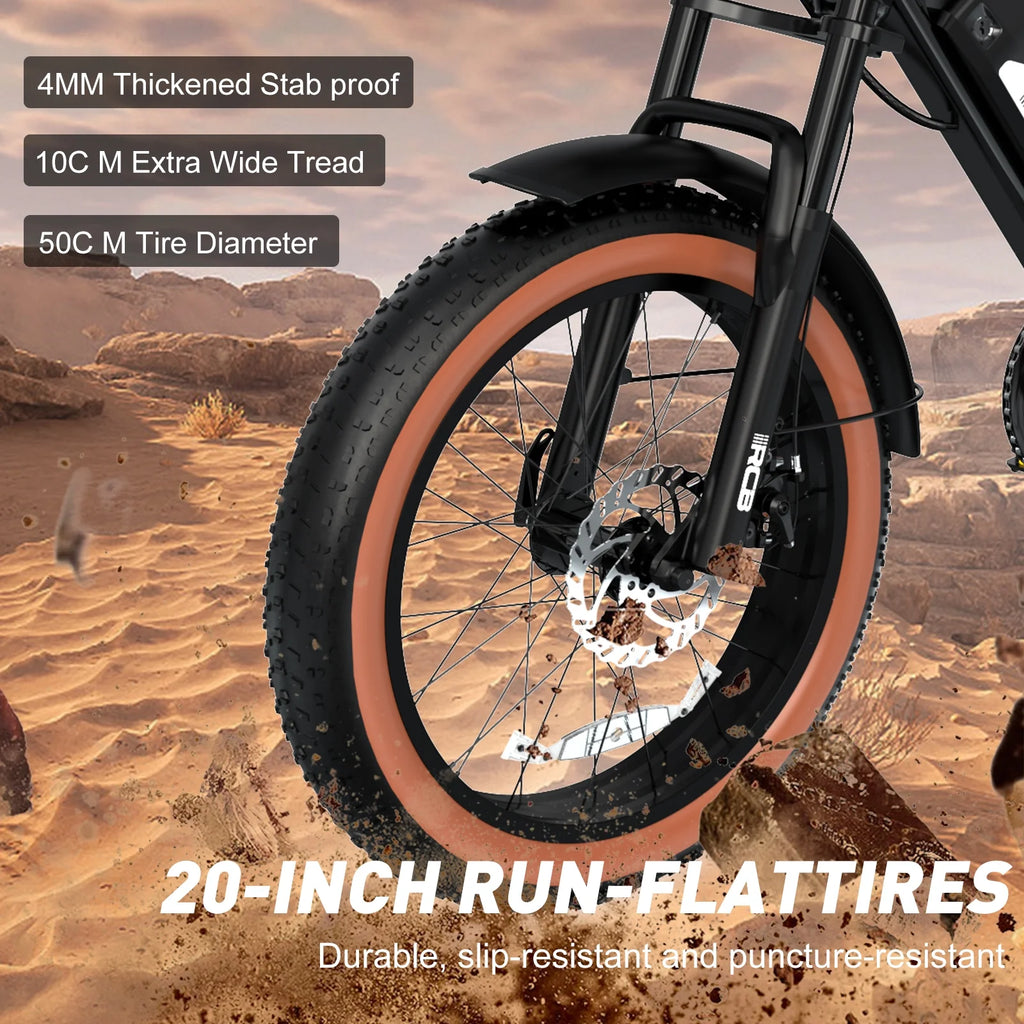 Black 20" 4.0 Fat Tire Electric Bike with 48V 15Ah Battery O791435