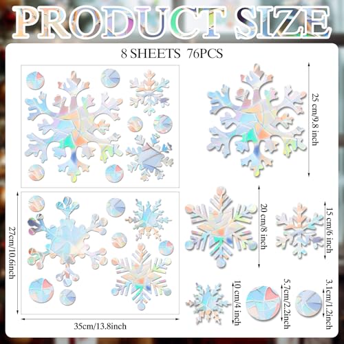 76 Pcs Extra Large Snowflake Window Clings 9.8 Inch Winter Iridescent Window Sticker Non Adhesive P9963