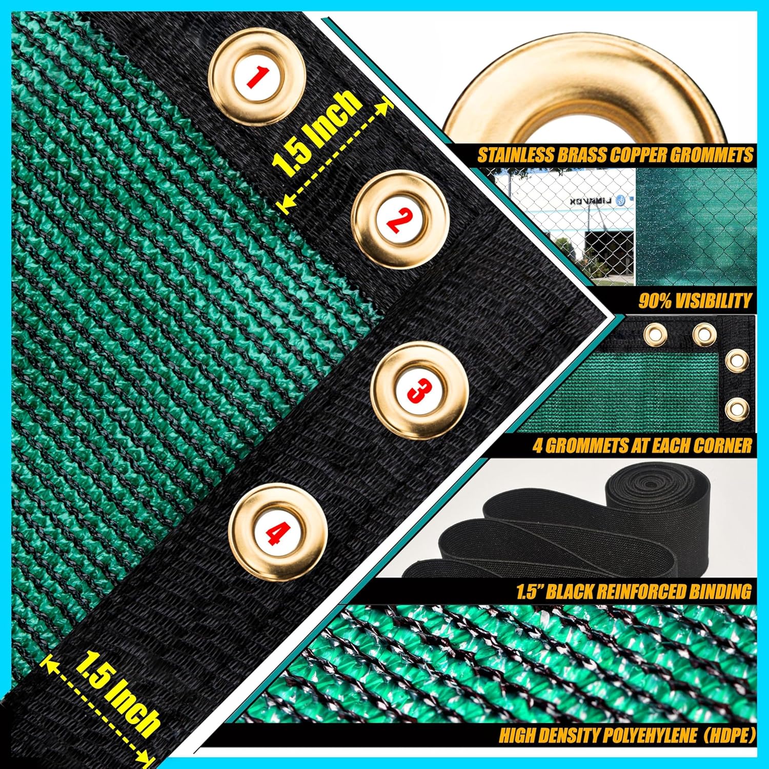 5' x 50' Green HDPE Fence Privacy Screen with Grommets Q266922