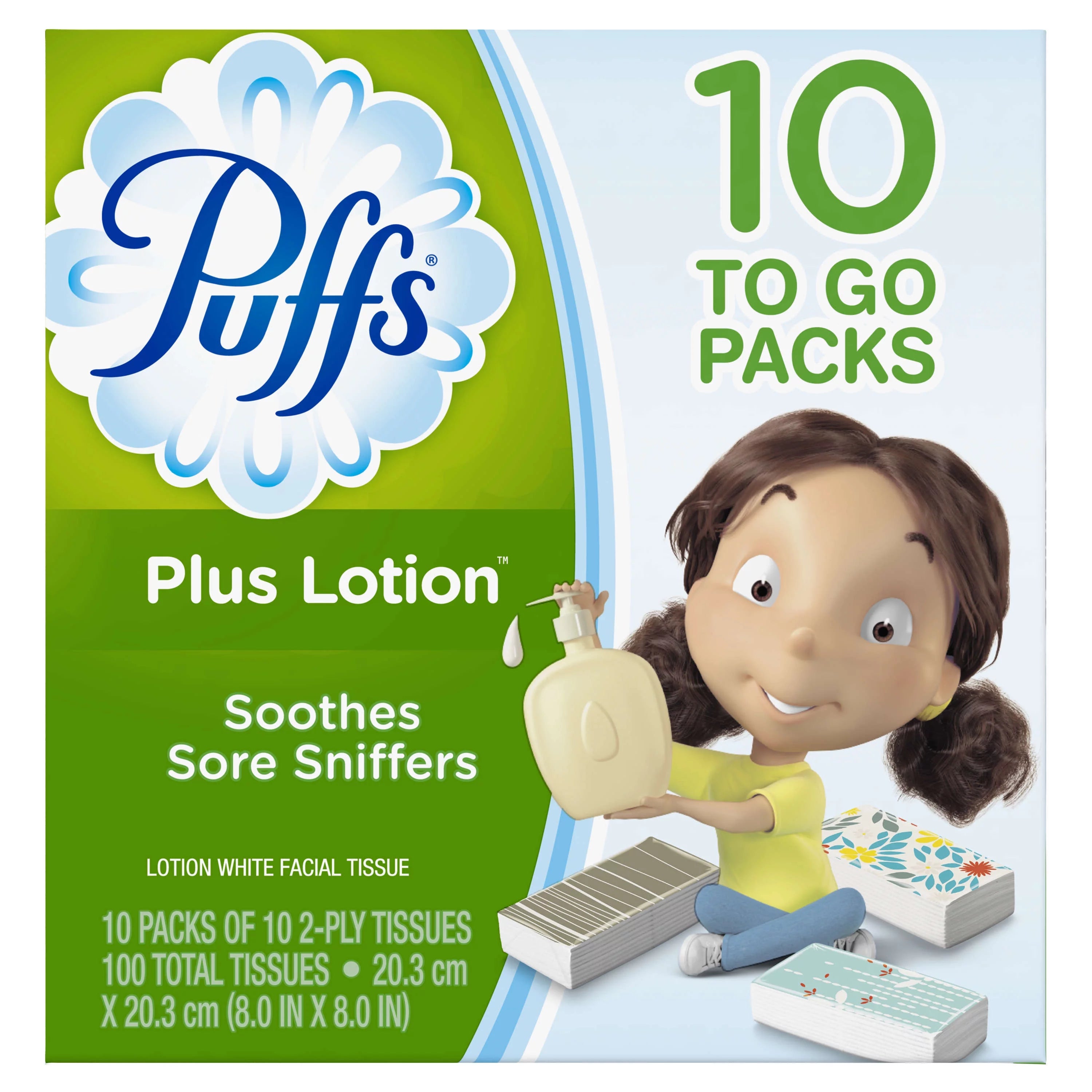 Facial Tissues, 10 To Go Packs, 10 Tissues per Pack K9671
