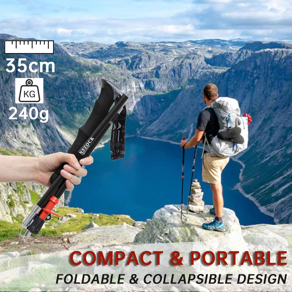 Carbon Fiber Trekking Poles Collapsible Walking Sticks Hiking Folding Poles Quick Lock 2pc B95083