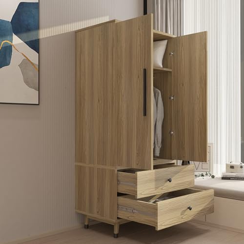 Oak 4 Door Armoire Wardrobe with 2 Drawers P831
