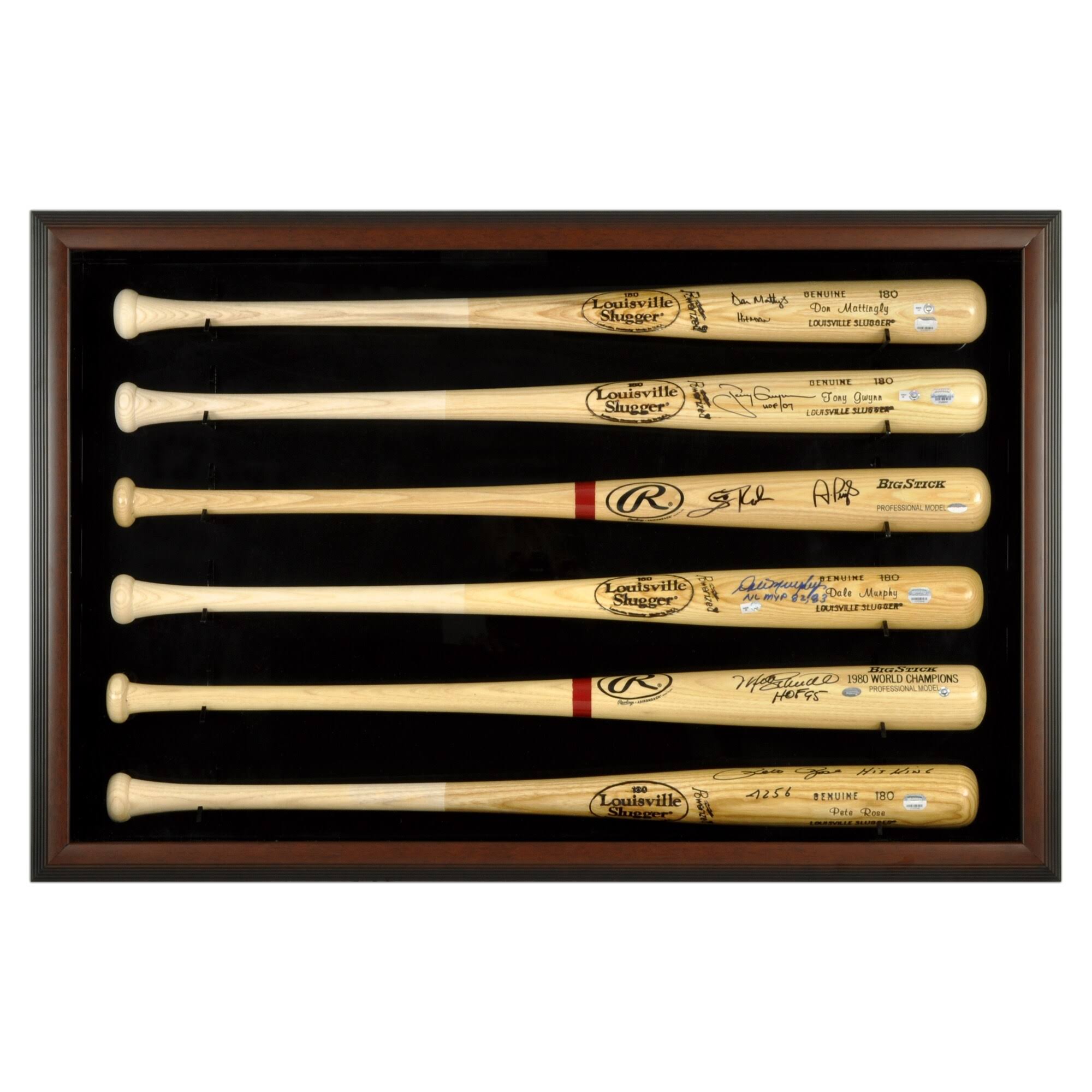 Brown Wood Frame Baseball Bat Display Case for 6 Bats L6248