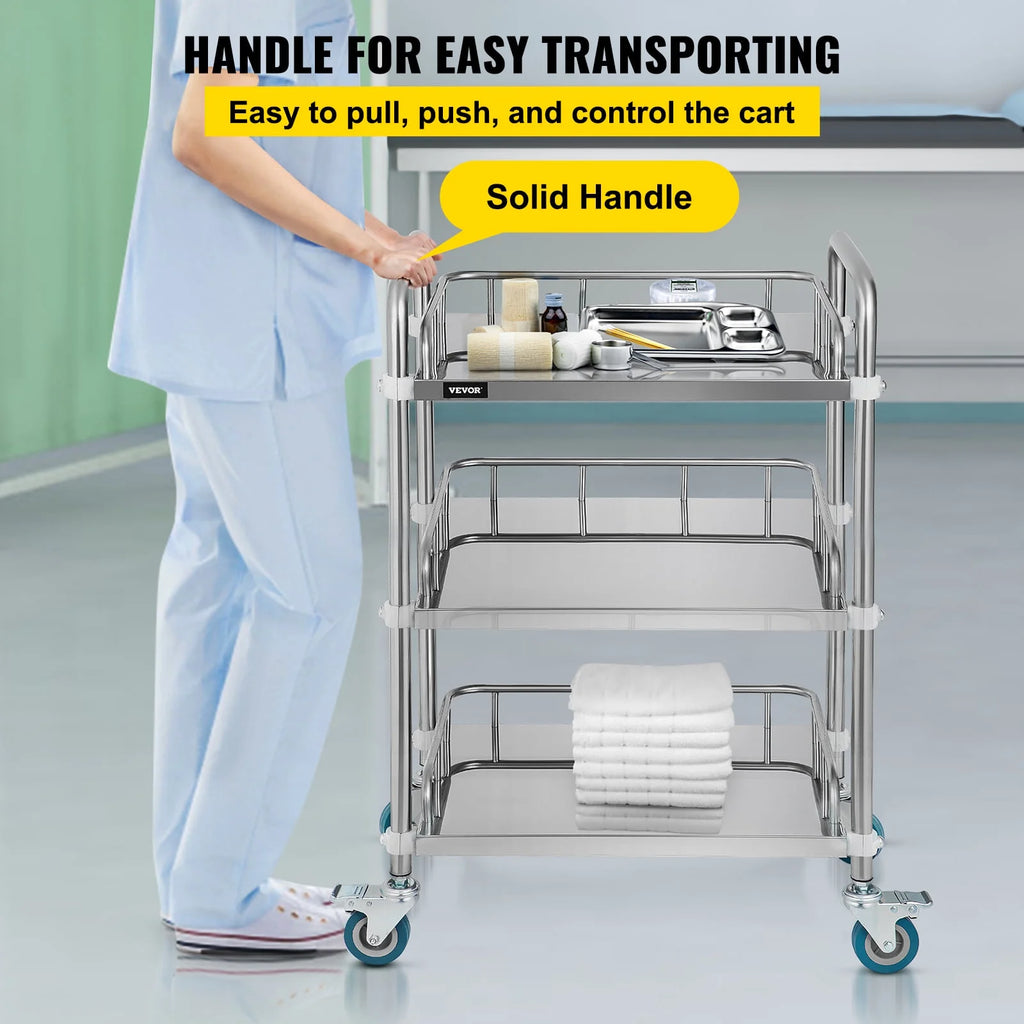 3-Layer Stainless Steel Lab Medical Equipment Cart B6245