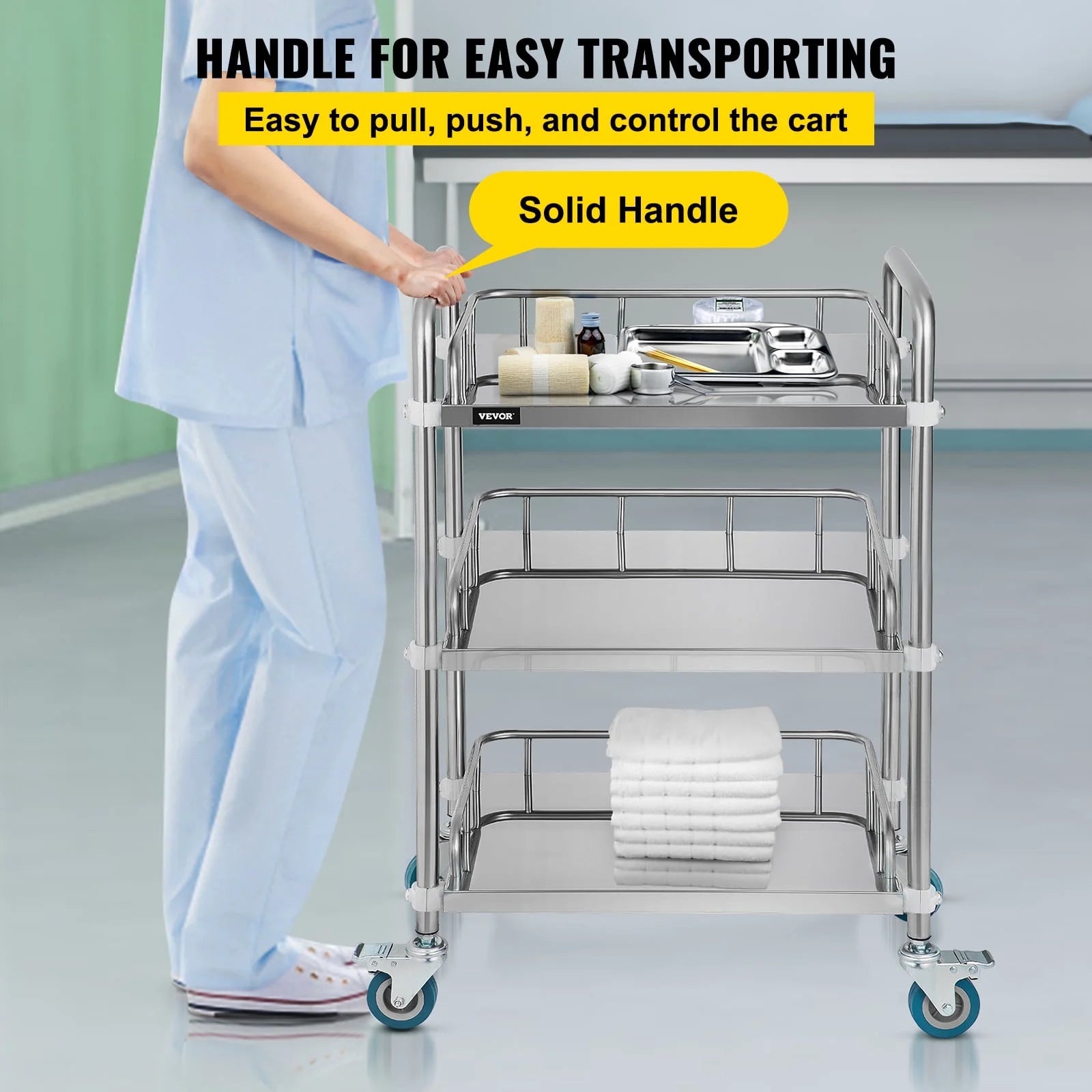 3-Layer Stainless Steel Lab Medical Equipment Cart B6245