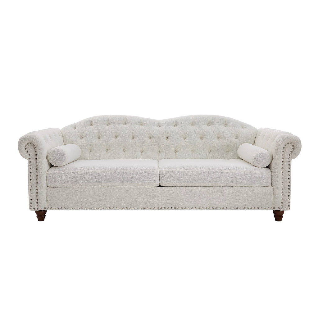 Teddy Velvet Button Tufted Sofa with Nailhead Arms and Rubber Wood Legs J75790