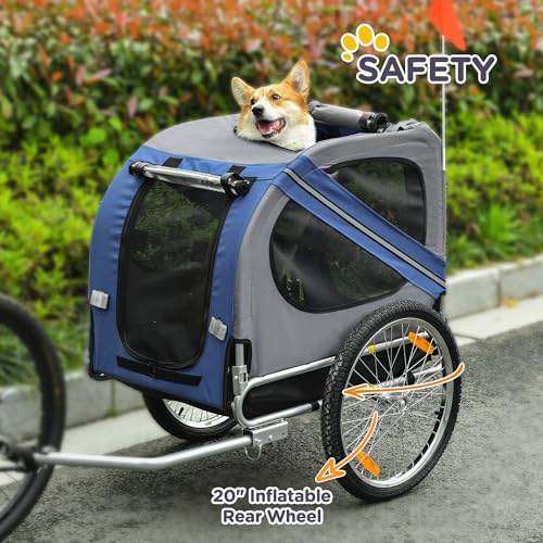 Dog Bike Trailer Pet Cart Bicycle Wagon Cargo Carrier with 3 Entrances Large Wheels Mesh Screen N715009