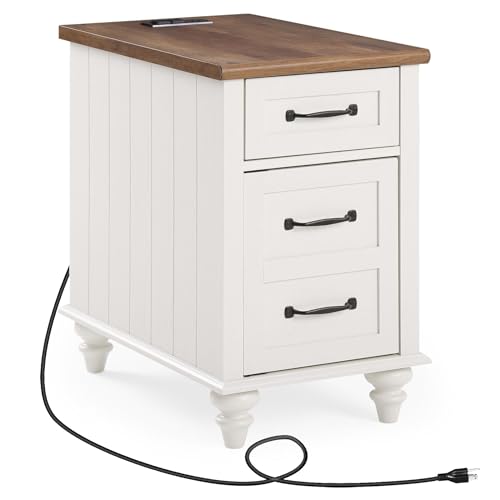 White/Oak 2 Pack End Table with Charging Station and Drawer B14623
