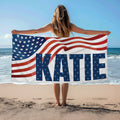 Personalized American Flag Big Bold Name Beach Towel