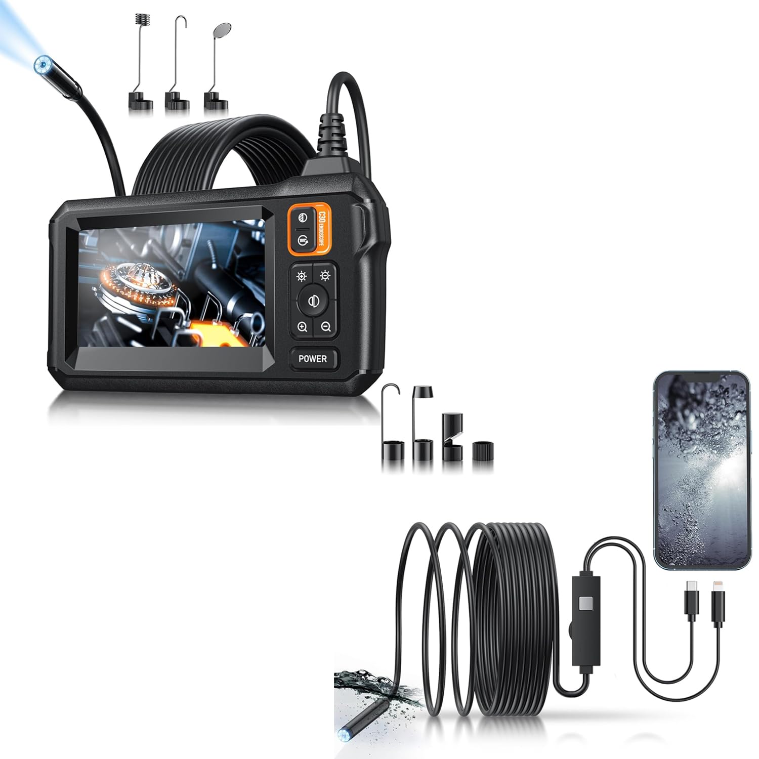 1920P HD Endoscope Camera with 8 LED Lights, 16.4FT Semi-Rigid Cord, IP67 Waterproof S957