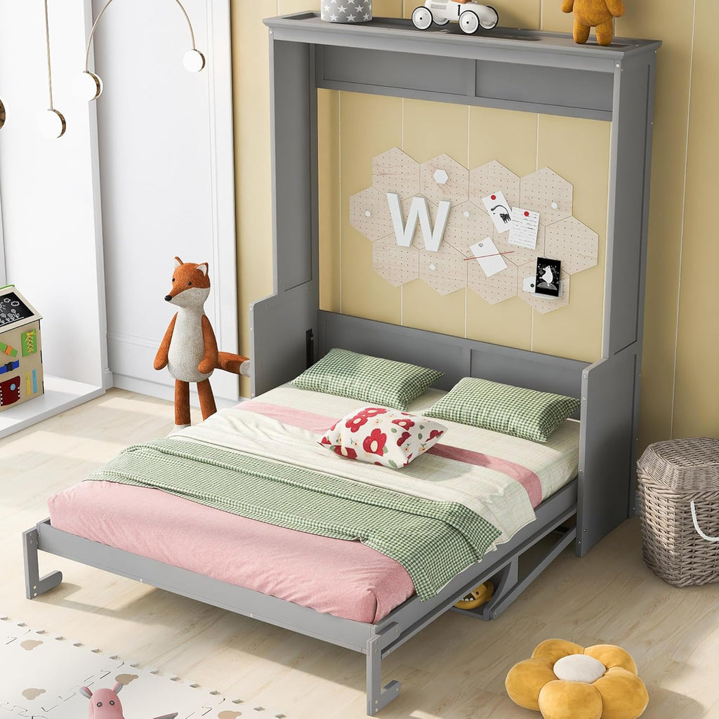 Gray Queen Murphy Bed with Shelf G5108