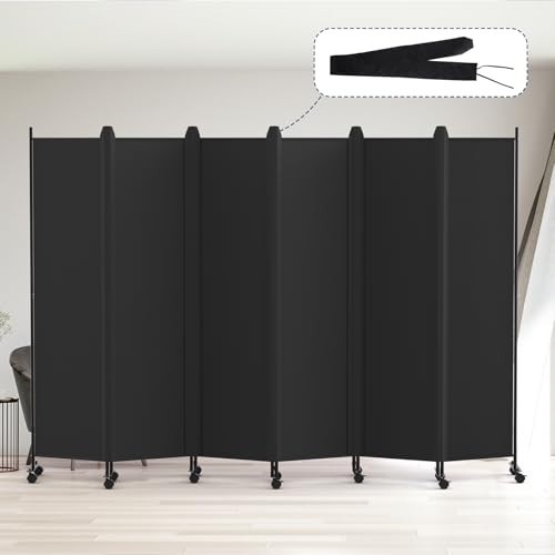 6FT Tall Black Rolling Room Divider with Lockable Wheels T34734
