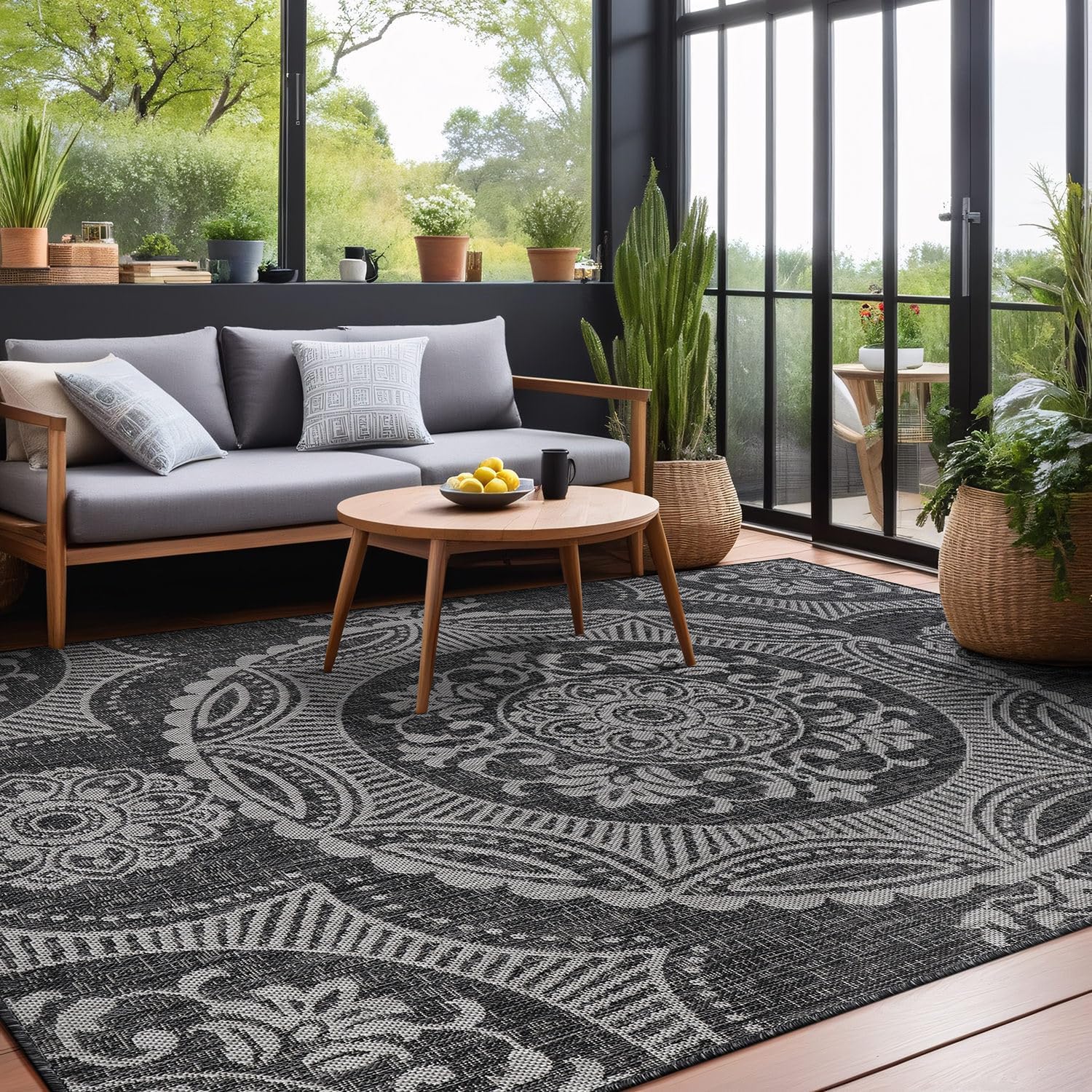 Dark Gray 6x9 Washable Outdoor Rug S442688