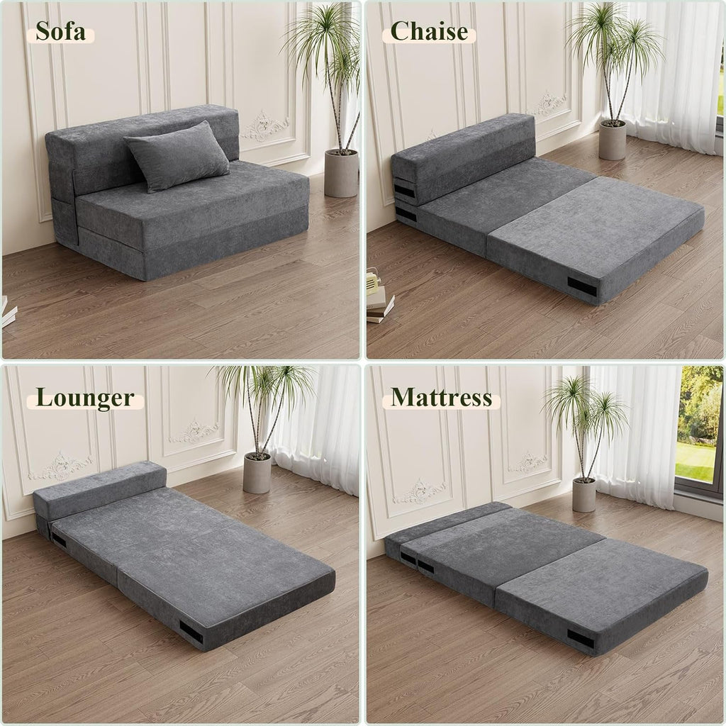 Gray Twin Folding Sofa Bed with Pillow A423381