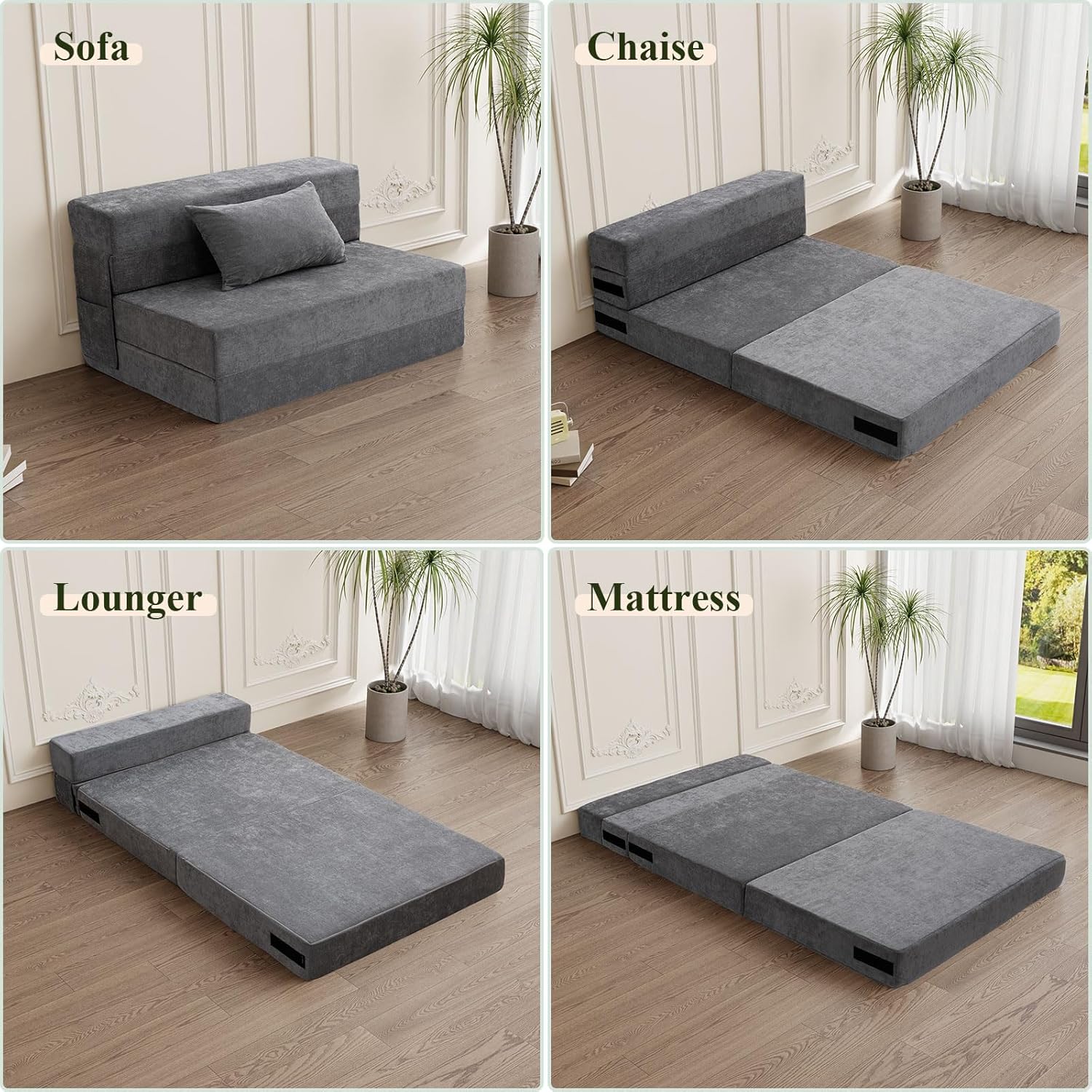 Gray Twin Folding Sofa Bed with Pillow A423381
