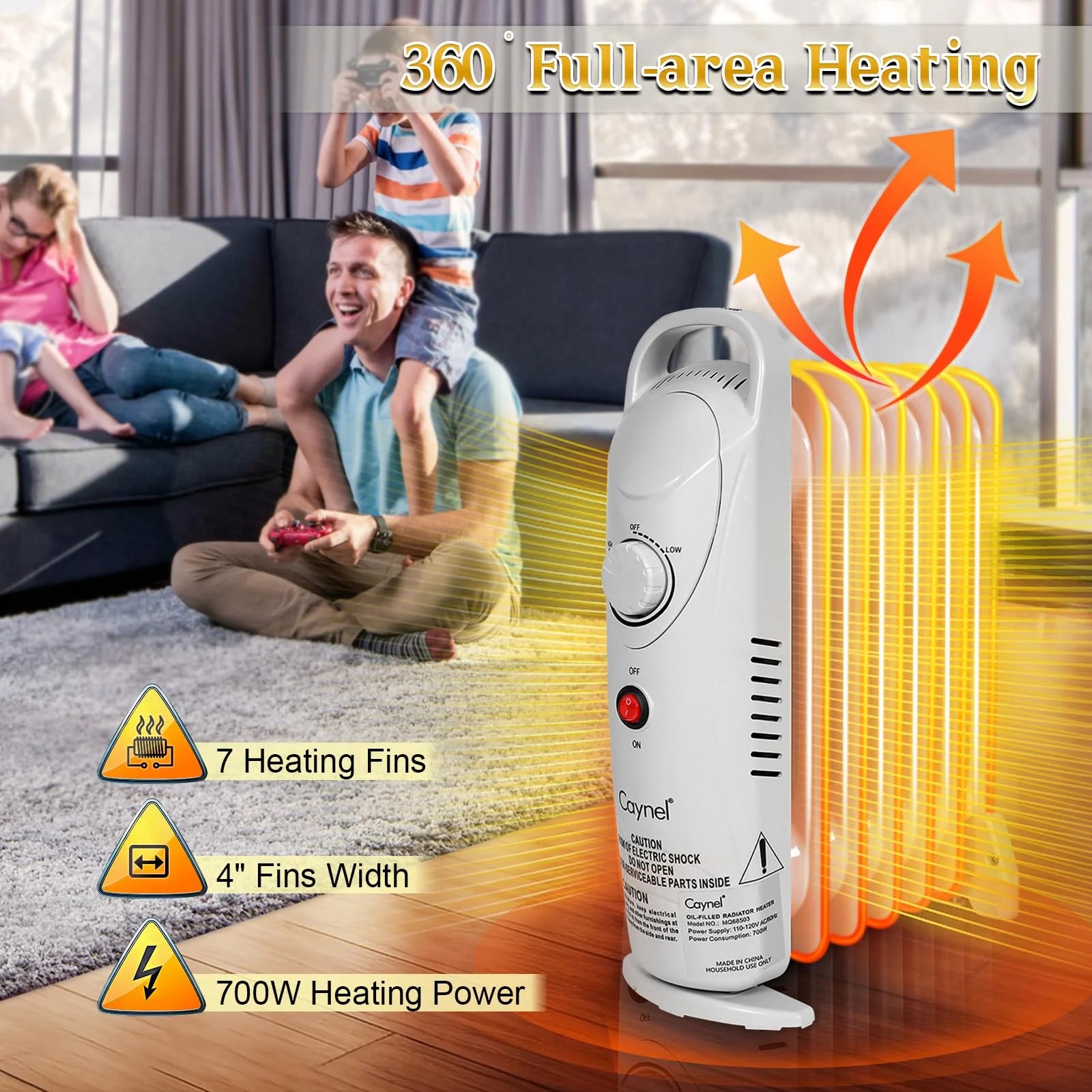 Mini Electric Oil Filled Radiator 7-Fin Space Heater, 700W, White C63792