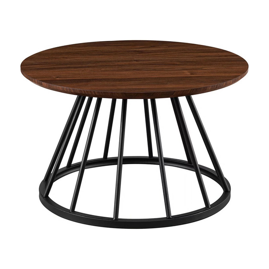 Dark Walnut Black Wood Coffee Table with Metal Base J309450