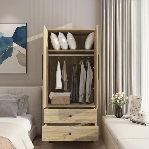 Oak 4 Door Armoire Wardrobe with 2 Drawers P831