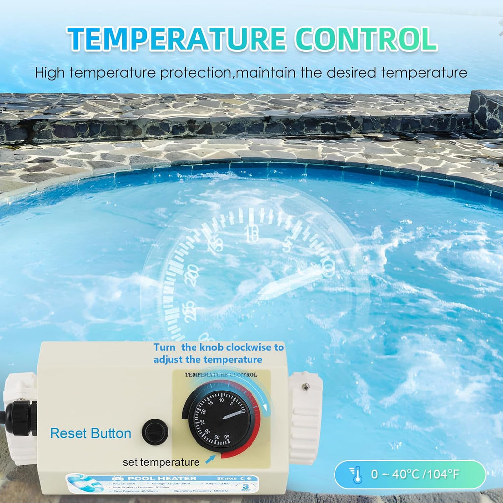 3KW 220V Electric Pool Heater with Adjustable Temperature Control M96154