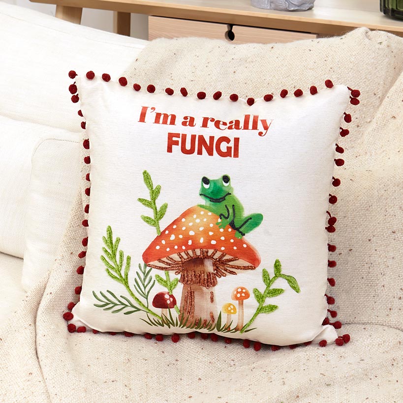 Embroidered Mushroom Garden Decorative Pillow N5796