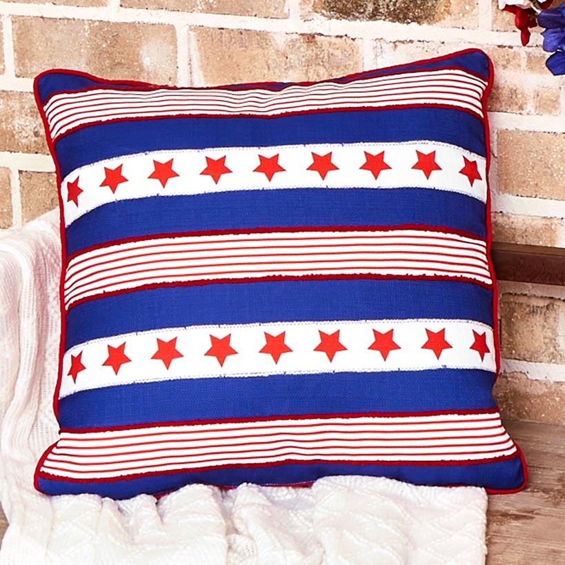 Americana Truck or Stars & Stripes Embroidered Decorative Pillow