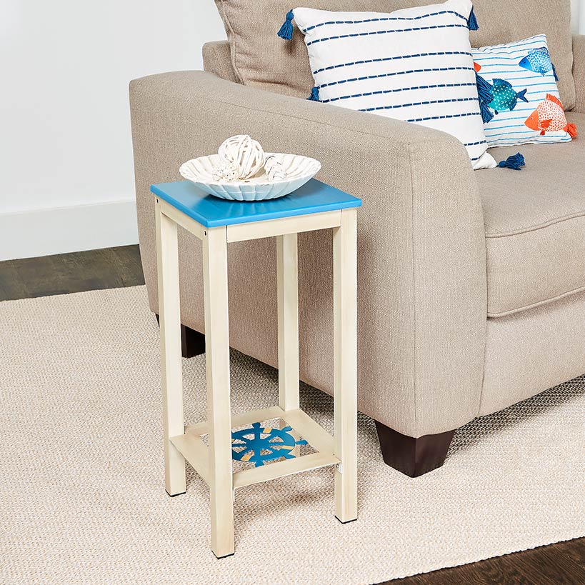 Wooden End Tables with Nautical Anchor or Wheel Design H2731