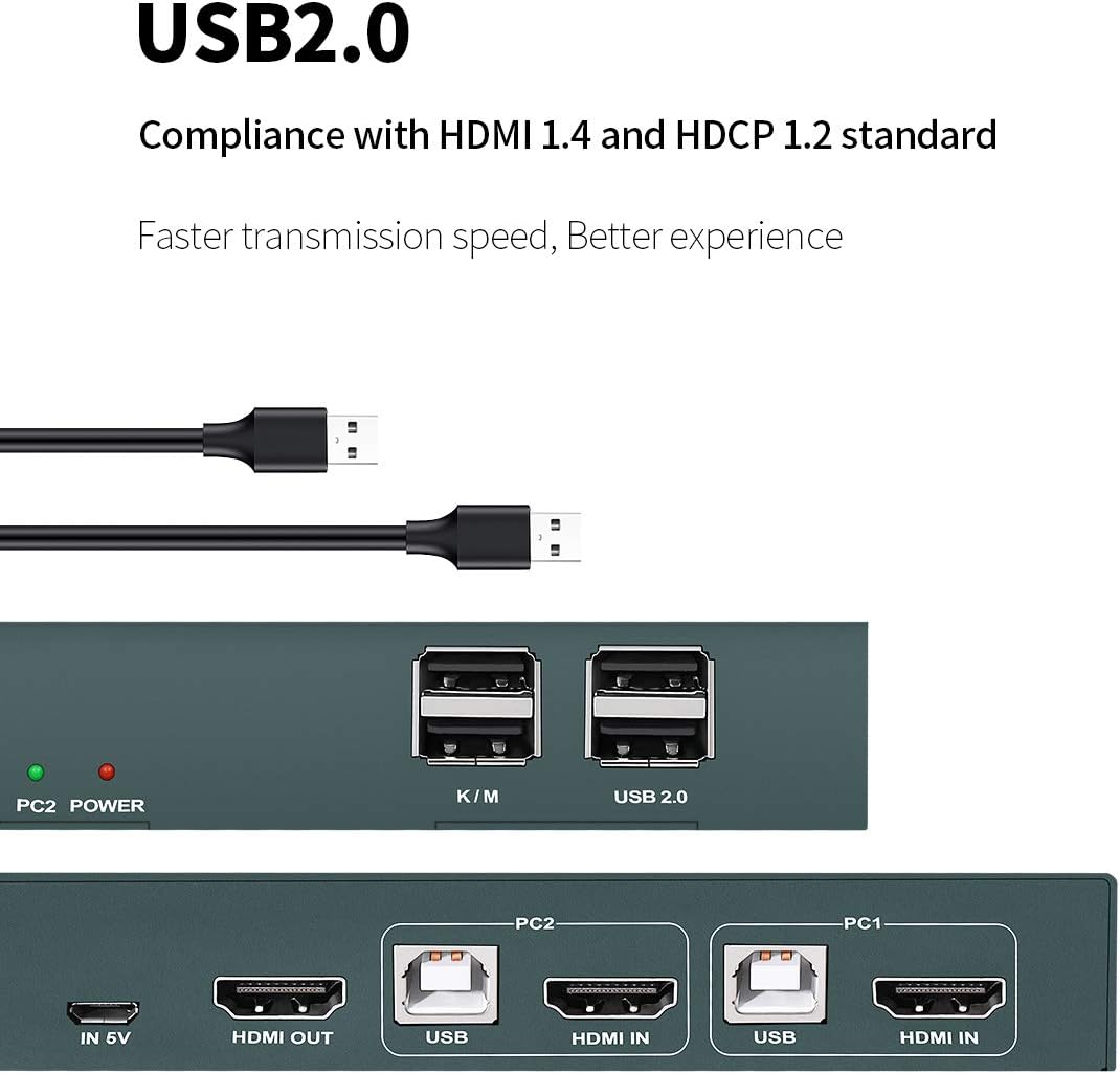 KVM Switch HDMI 2 Port, Ultra HD 4K@30Hz, USB2.0 Hub, with 2 HDMI and 2 USB Cables K58152