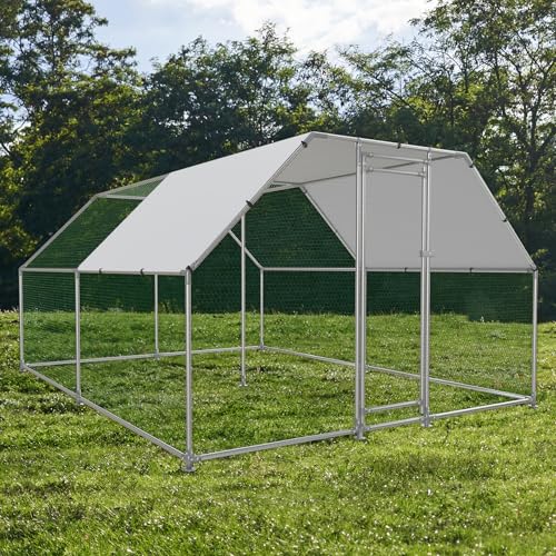 Large Metal Chicken Coop with Water-Resistant and Anti-UV Cover Walk-in Poultry Cage P642930