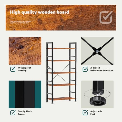 5 Tier Rustic Brown Book Shelf H3769