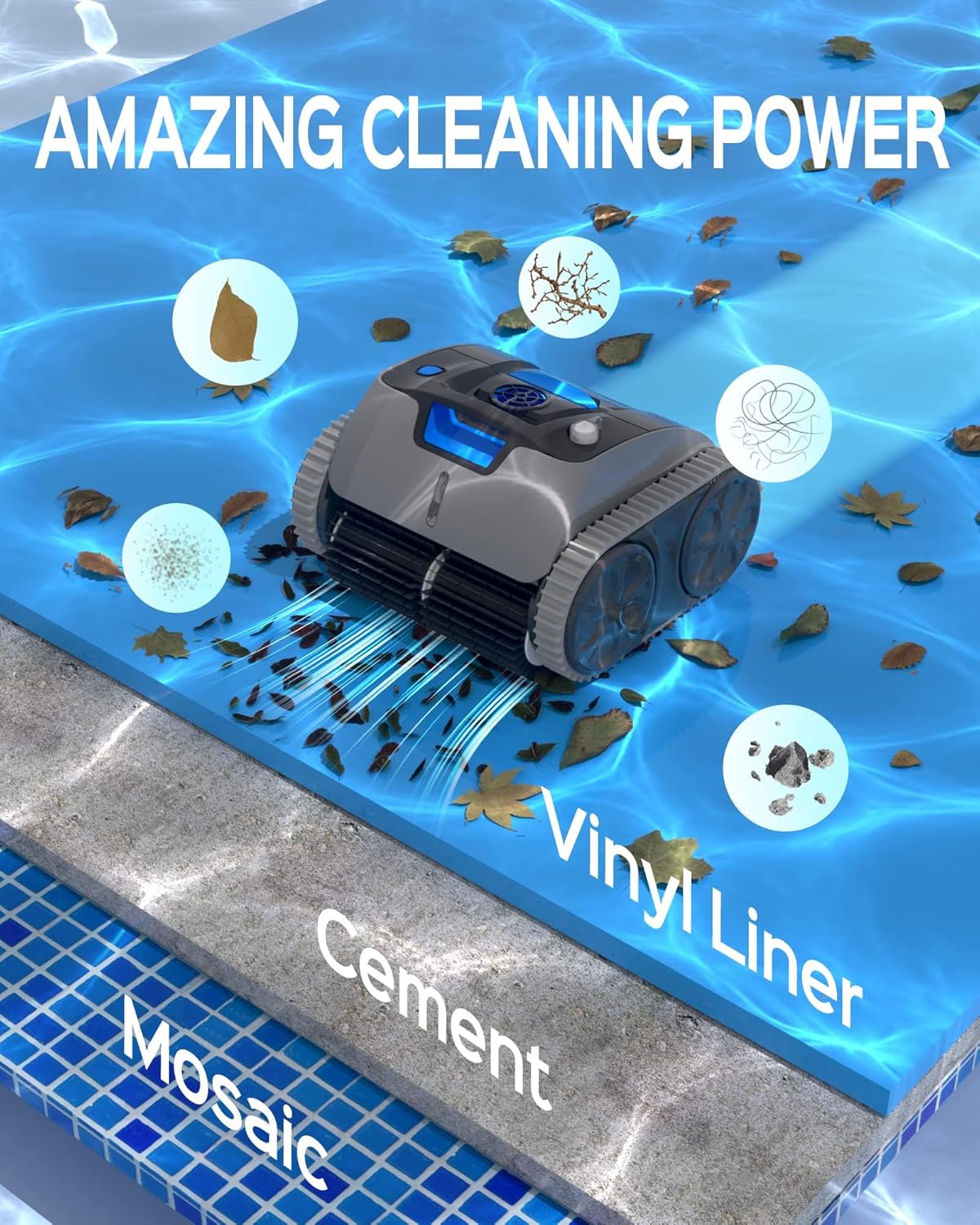 Wall Climbing Robotic Pool Cleaner with APP, 15000mAH Battery, LED Indicator Z584