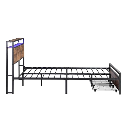 Full Size Metal Platform Bed with Storage Headboard and 2 Drawers V59271