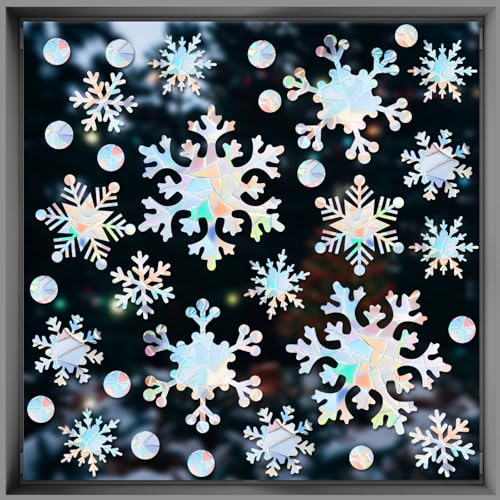 76 Pcs Extra Large Snowflake Window Clings 9.8 Inch Winter Iridescent Window Sticker Non Adhesive P9963