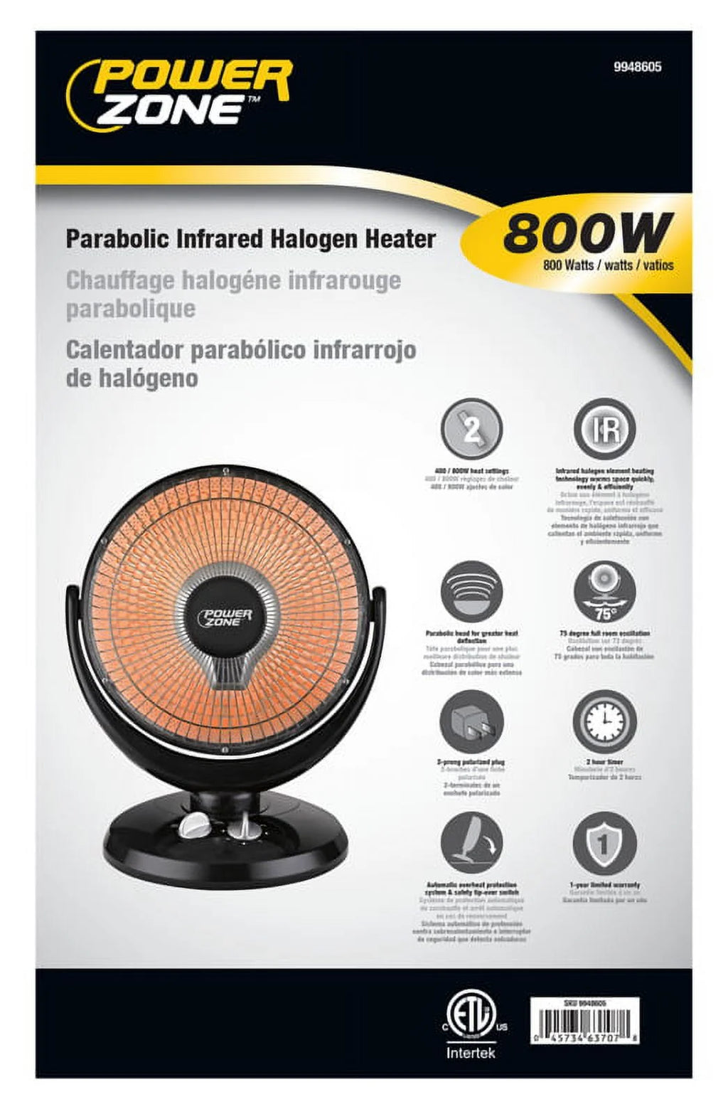 400/800 W Oscillating Parabolic Heater U902070