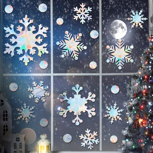 76 Pcs Extra Large Snowflake Window Clings 9.8 Inch Winter Iridescent Window Sticker Non Adhesive P9963