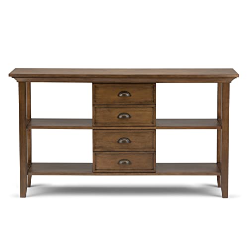 Hickory Brown Solid Wood Console Sofa Table with Storage, 4 Drawers and 4 Shelves I827