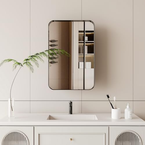 White Recessed Metal Framed Medicine Cabinet with Mirror and Adjustable Shelves Y85002
