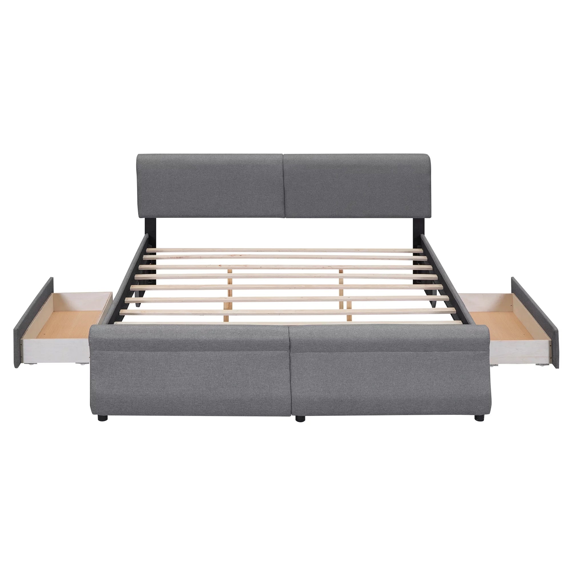 King Size Linen Upholstered Platform Bed with Headboard and 2 Drawers, Gray K495601