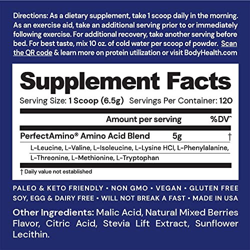 PerfectAmino Powder Mixed Berry 120 Servings 8 Essential Amino Acids Supplement Q56951