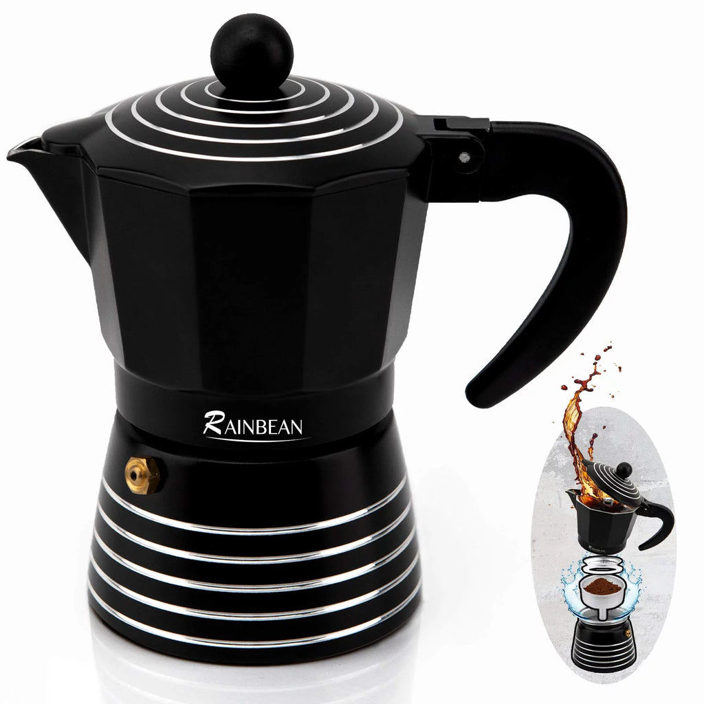 3 Cup Aluminum Stovetop Espresso Maker Moka Pot (Black) H518975
