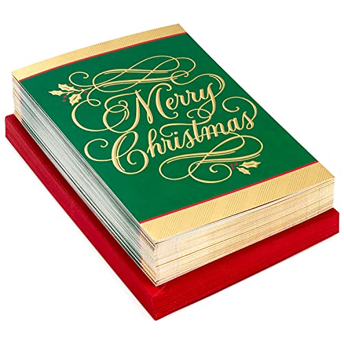 40 Cards with Envelopes Green and Gold Christmas Cards F5878