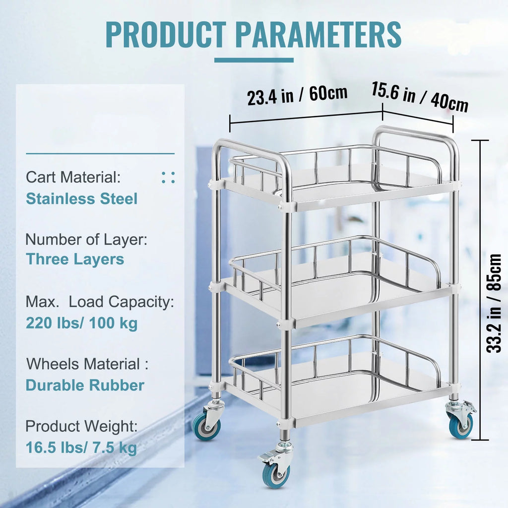 3-Layer Stainless Steel Lab Medical Equipment Cart B6245