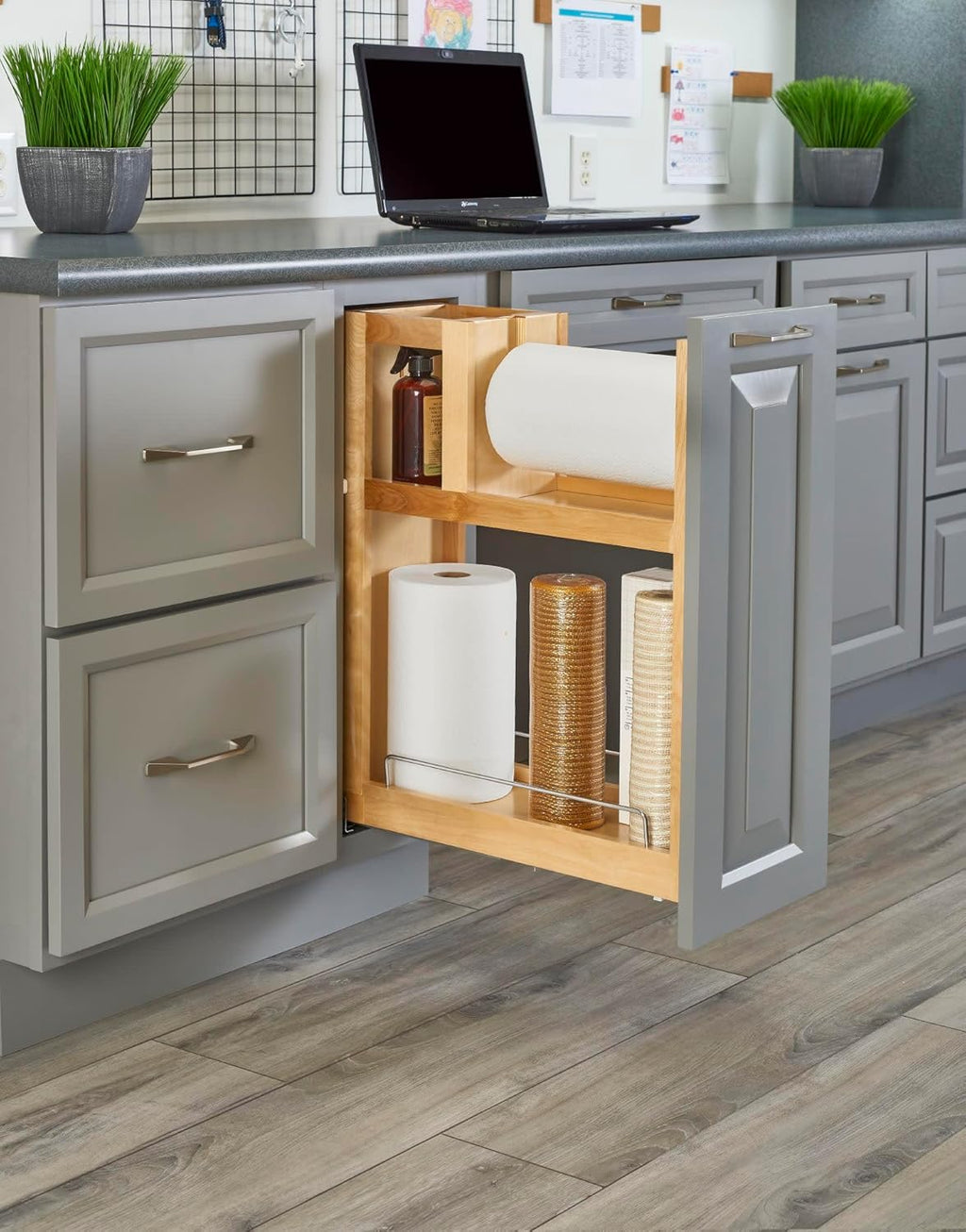 Light Brown Wood Paper Towel Pull Out Organizer W4289