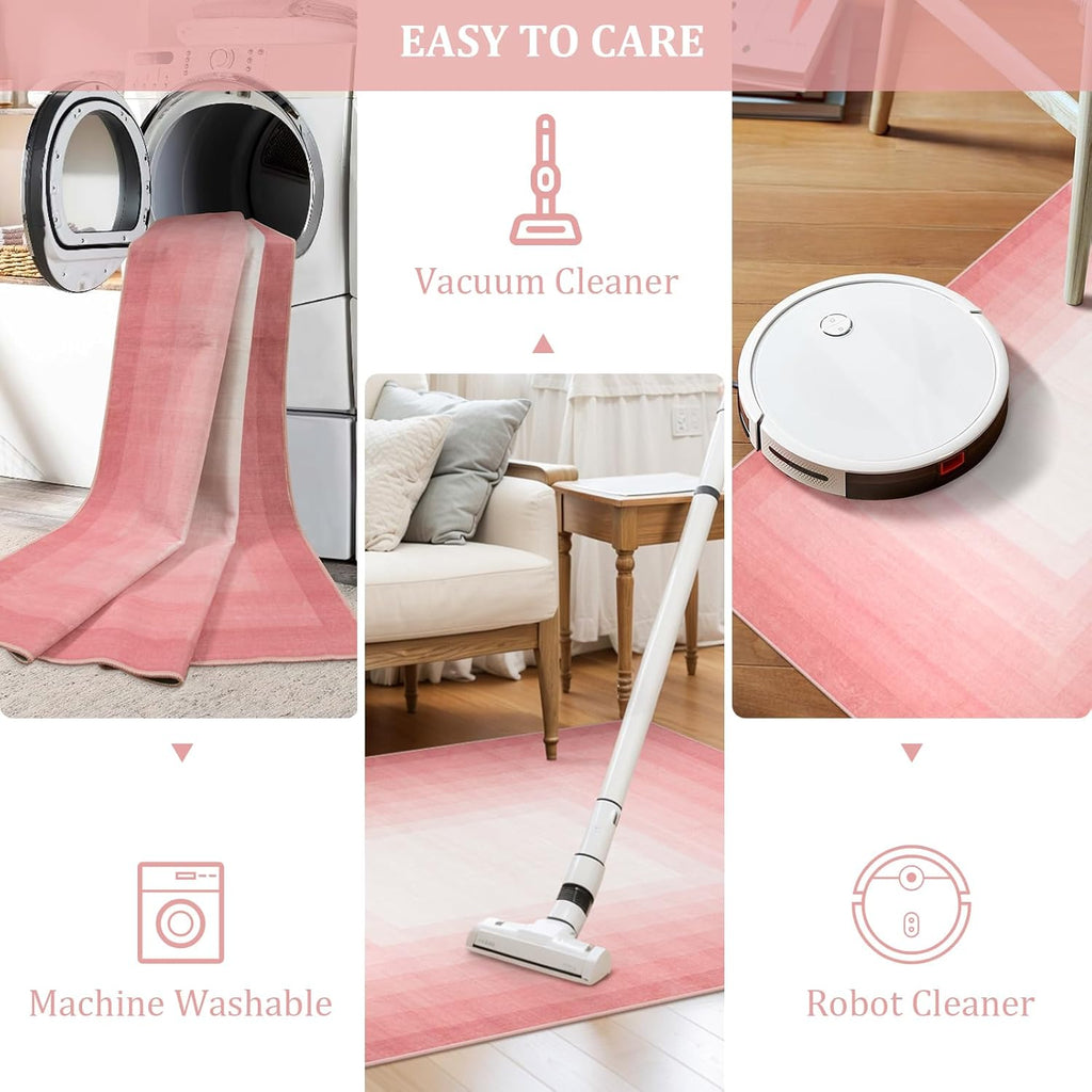 Pink Washable 8x10 Non Slip Area Rug H4245