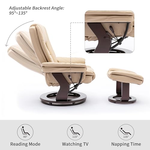 Beige Leather Swivel Recliner Chair with Ottoman L797257