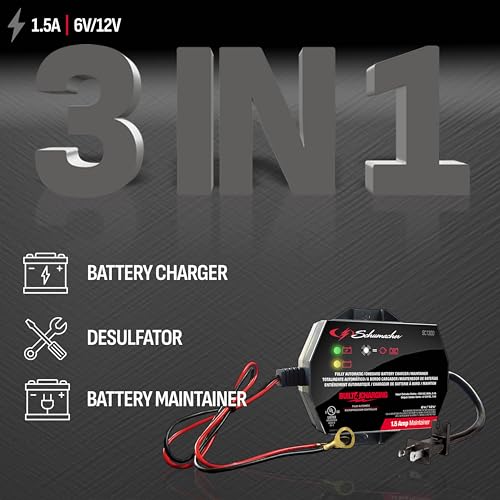 3-in-1 Fully Automatic 1.5 Amps 6 Volt 12 Volt Battery Charger and Maintainer G251760